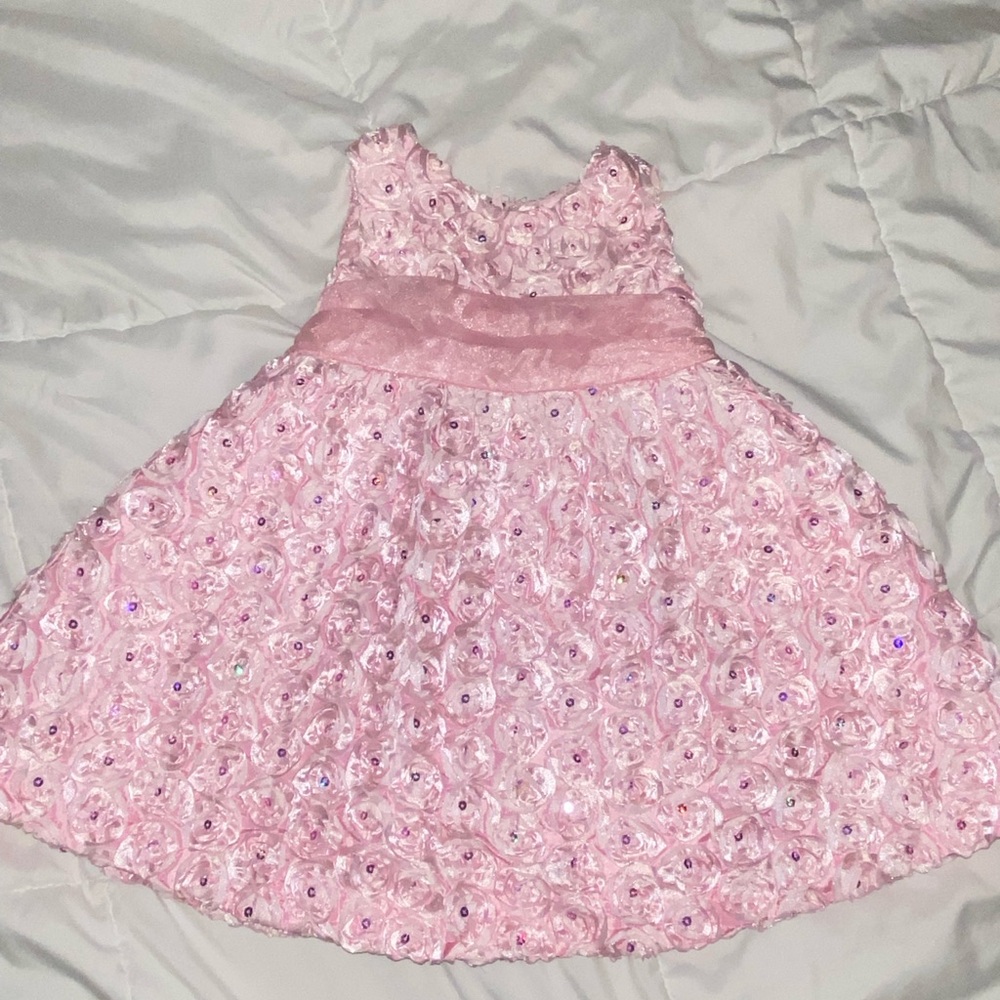 Rare Editions Light Pink Sequin Rose Appliqué Party Dress